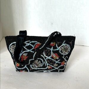 Embroidered Black Floral Beaded evening Bag
